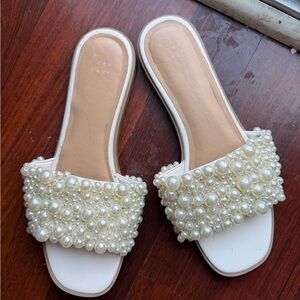 A New Day Cream Pearl Embellished Slide Sandals